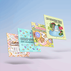 Colorful hand-drawn cover for The Ultimate Coloring Practice Bundle adult coloring book, featuring cute kawaii-style illustra