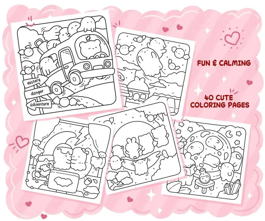 Spooky dreams coloring book with ghosts and friends, coloring page preview 2
