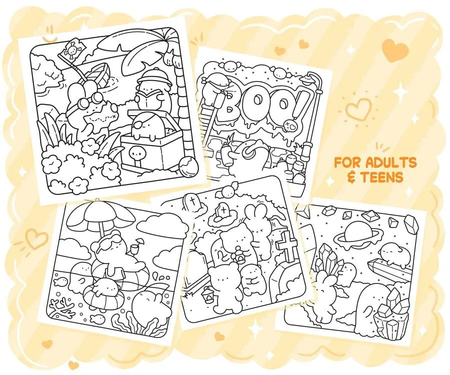Spooky dreams coloring book with ghosts and friends, coloring page preview 3