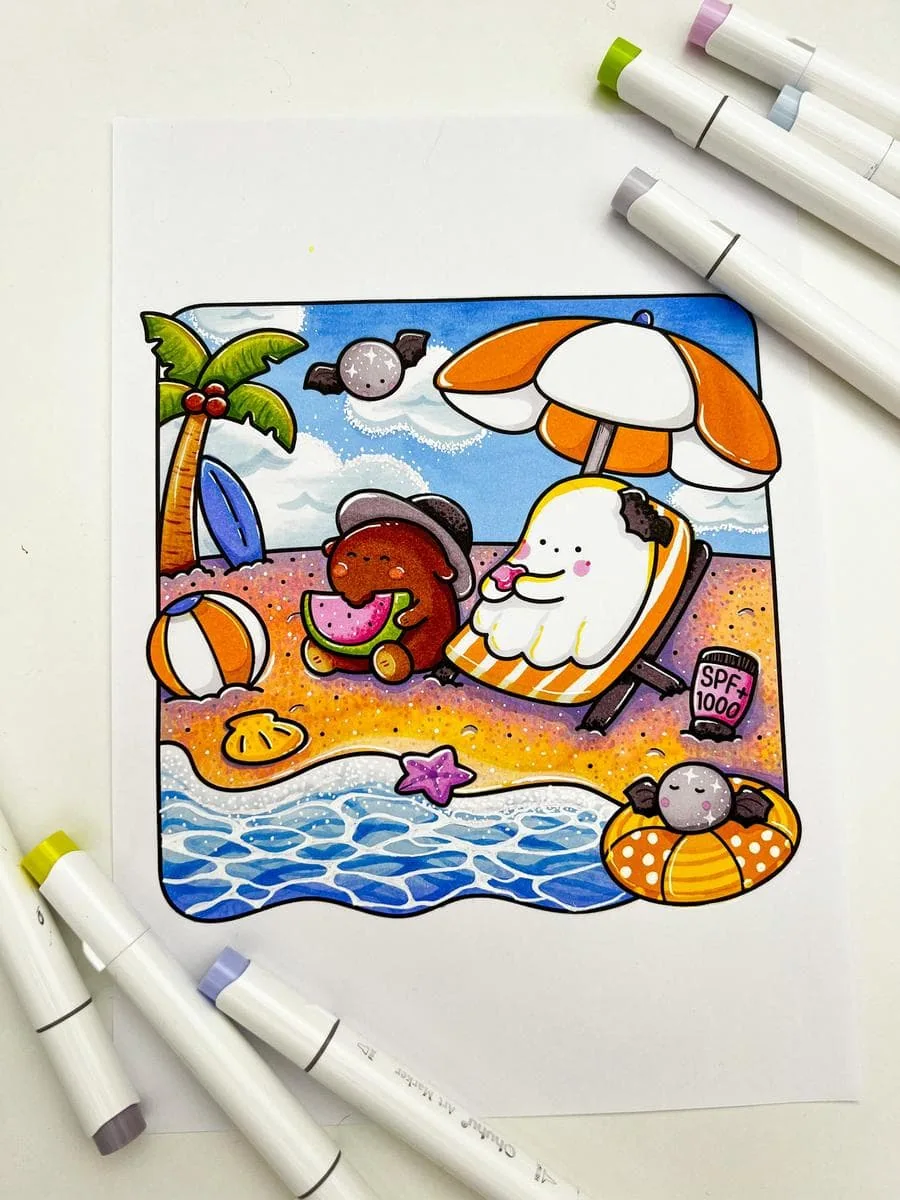 Spooky dreams coloring book with ghosts and friends, coloring page preview 6