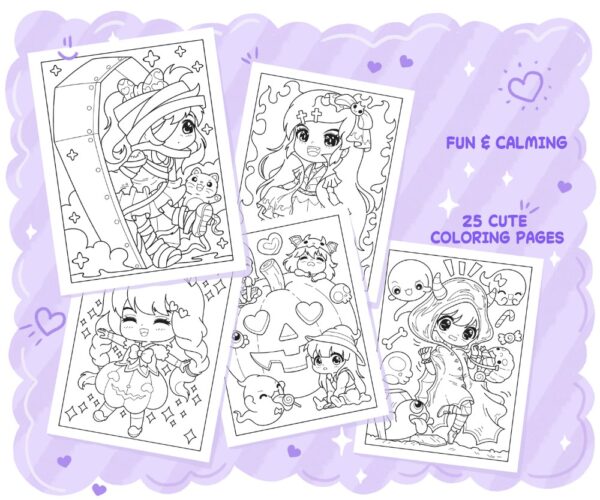 Chibi Girls Halloween Kawaii Coloring Book - Image 3