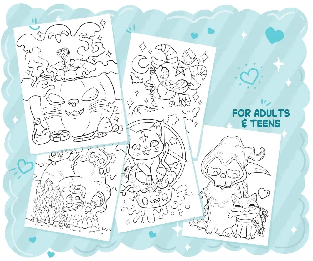 So Bootiful: Kawaii Pastel Goth Halloween Coloring Book, coloring page preview 3