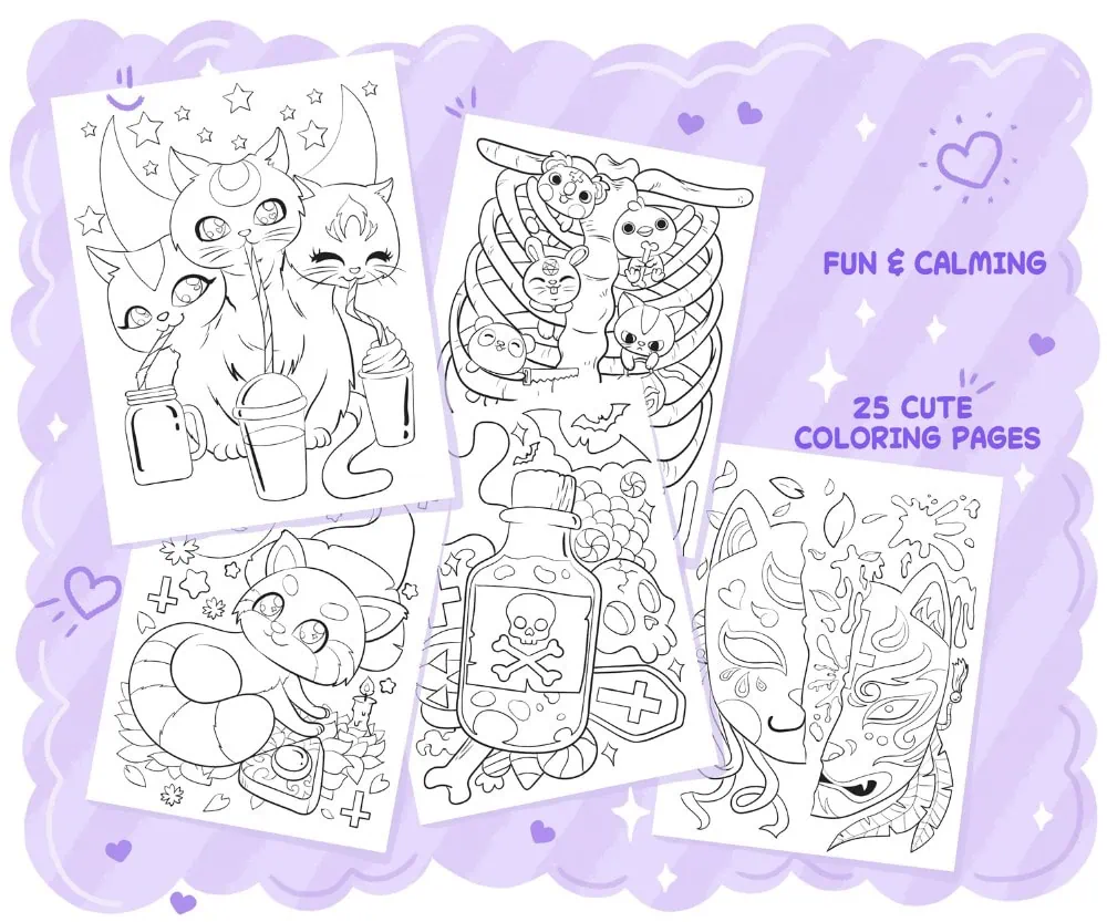 So Bootiful: Kawaii Pastel Goth Halloween Coloring Book, coloring page preview 2