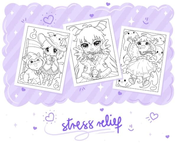 Chibi Girls Halloween Kawaii Coloring Book - Image 5