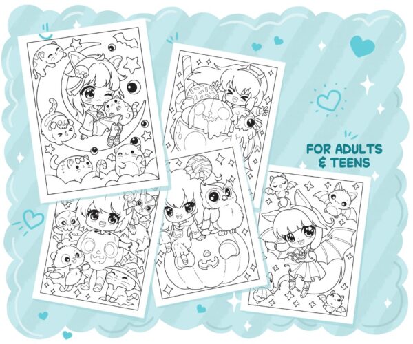 Chibi Girls Halloween Kawaii Coloring Book - Image 4