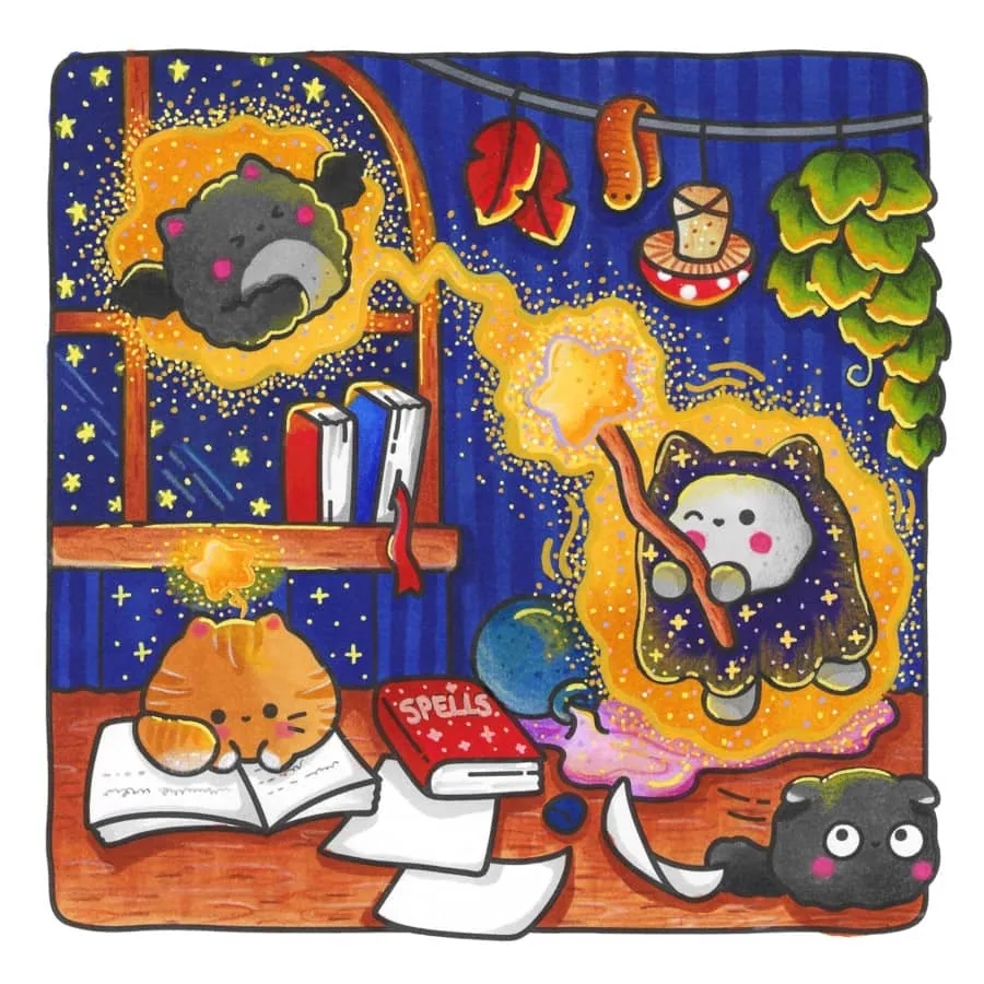 Spooky Cats: Cute & Cozy Coloring Book, coloring page preview 6