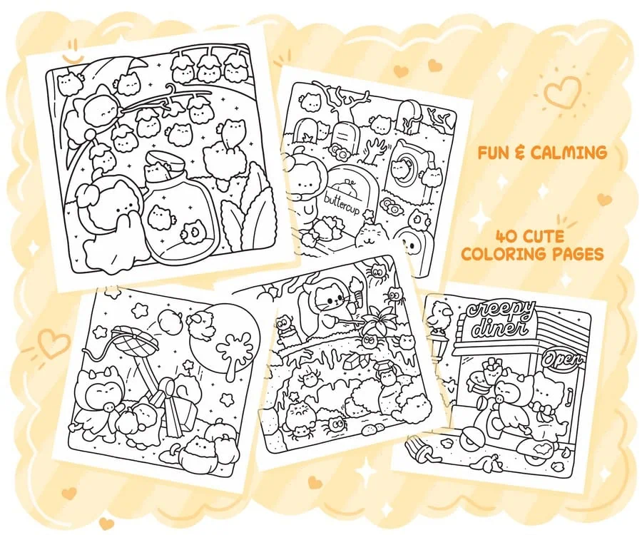 Spooky Cats: Cute & Cozy Coloring Book, coloring page preview 2