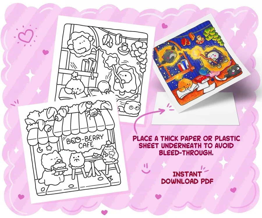 Spooky Cats: Cute & Cozy Coloring Book, coloring page preview 1
