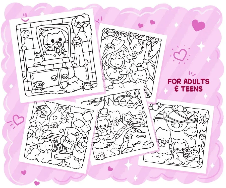 Spooky Cats: Cute & Cozy Coloring Book, coloring page preview 3