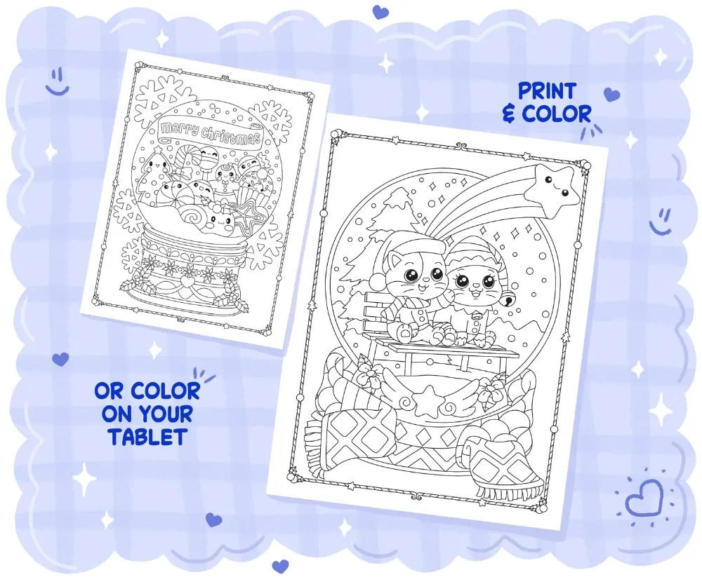 Kawaii Christmas Coloring Book, coloring page preview 5