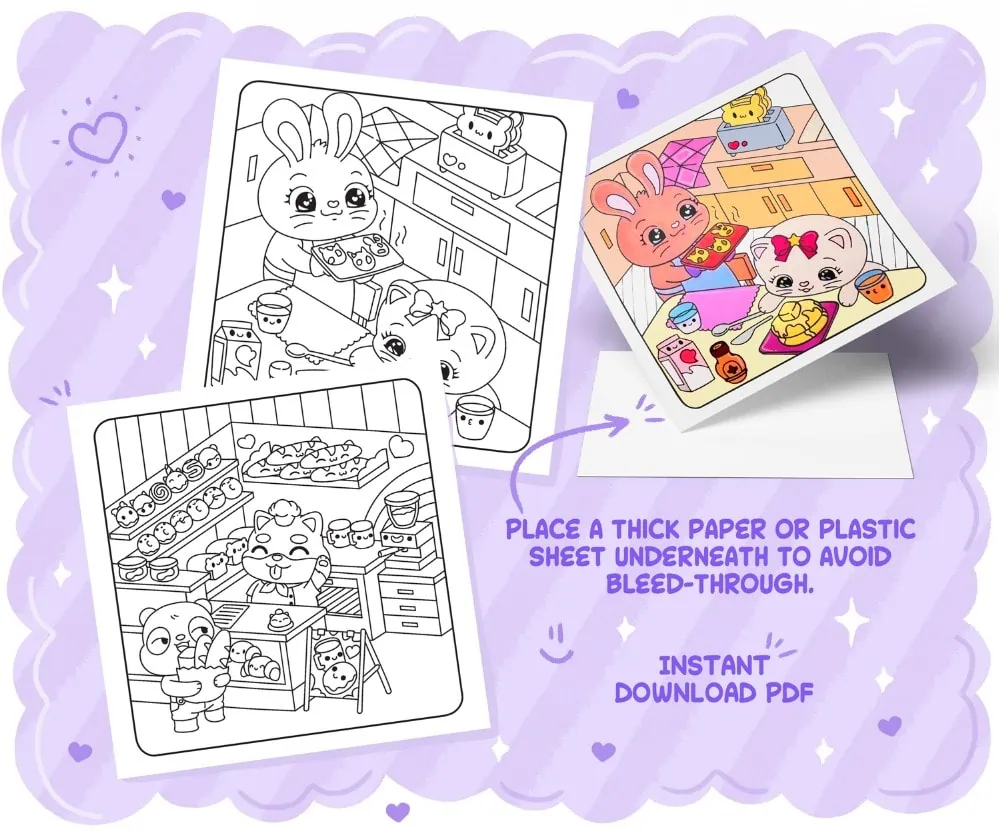 Cute World: Coloring Book for Stress-Free Moments, coloring page preview 1