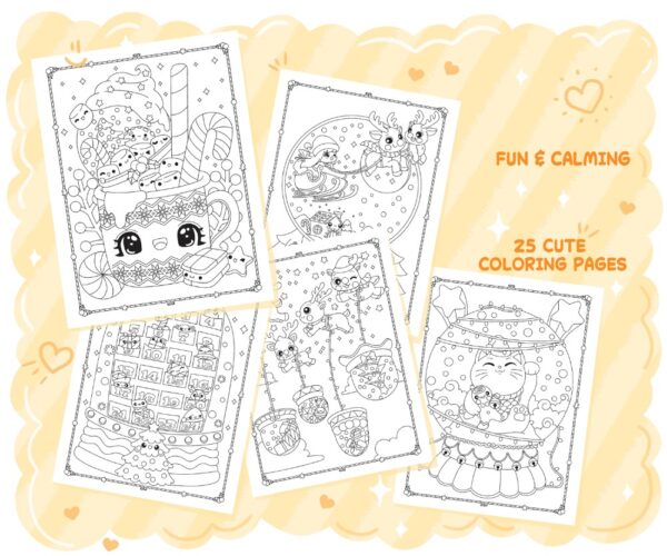 Kawaii Snow Globes Christmas Coloring Book - Image 3