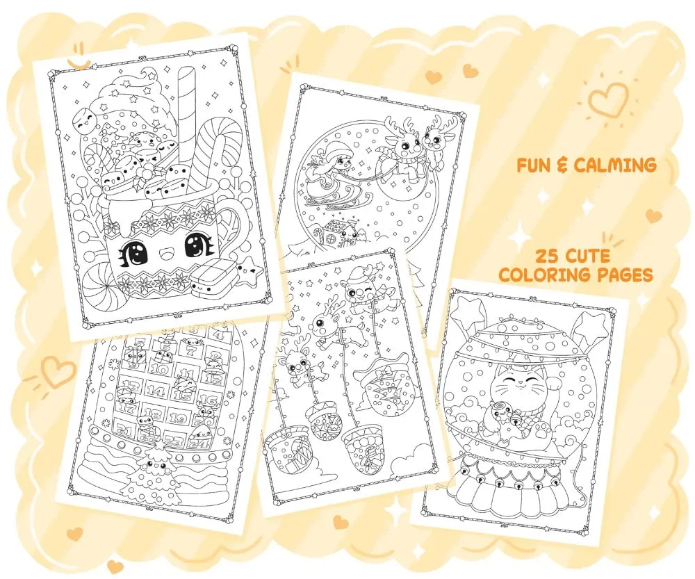 Kawaii Christmas Coloring Book, coloring page preview 2