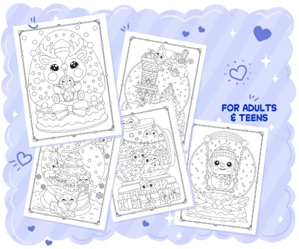 Kawaii Snow Globes Christmas Coloring Book - Image 4