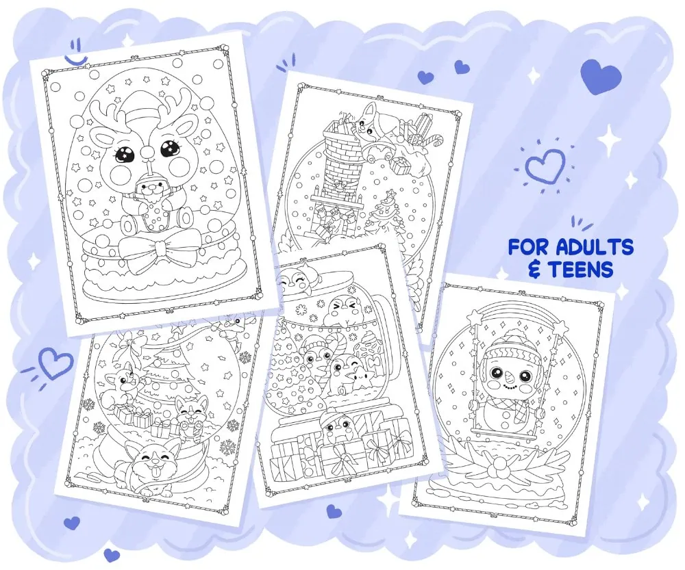 Kawaii Christmas Coloring Book, coloring page preview 3