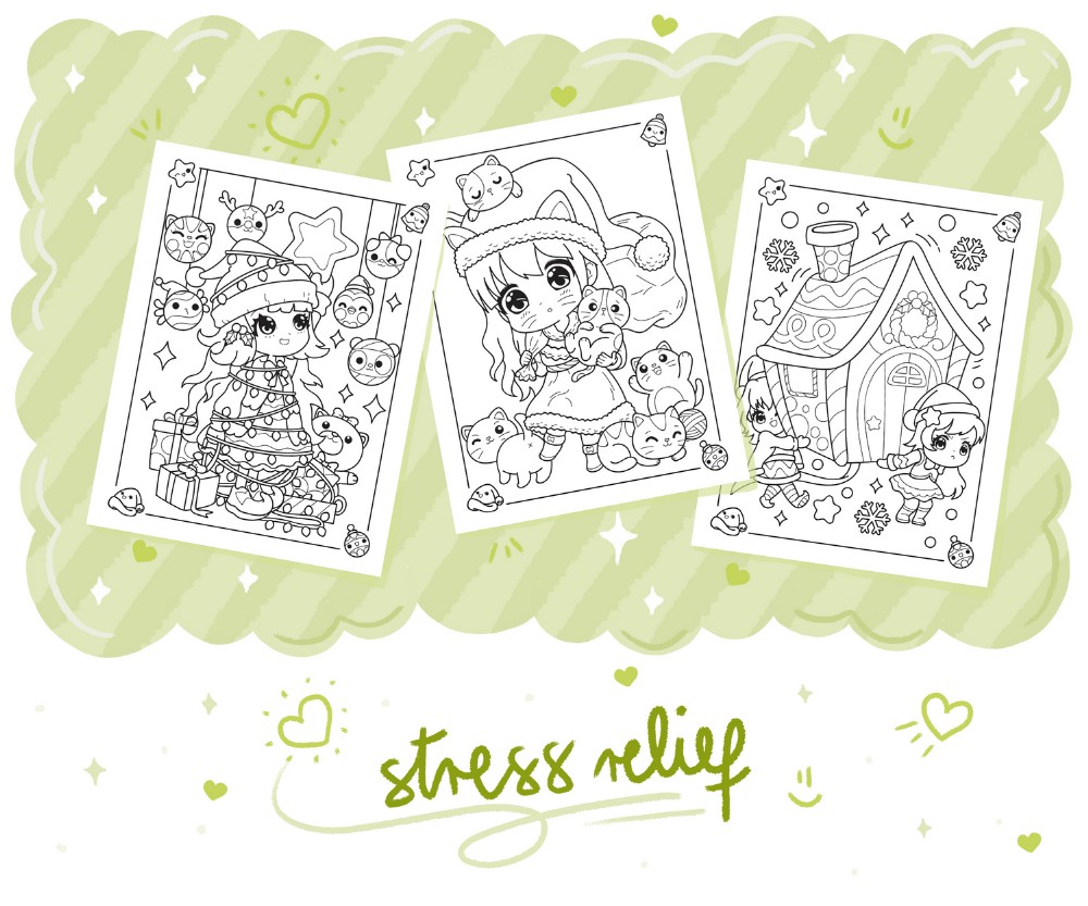 Chibi Girls Christmas Coloring Book - Image 6