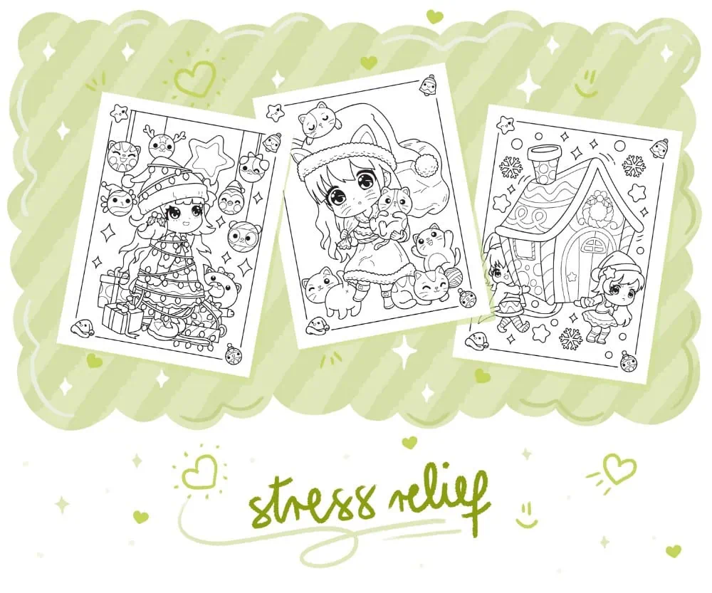 Chibi Girls Christmas Coloring Book, coloring page preview 5