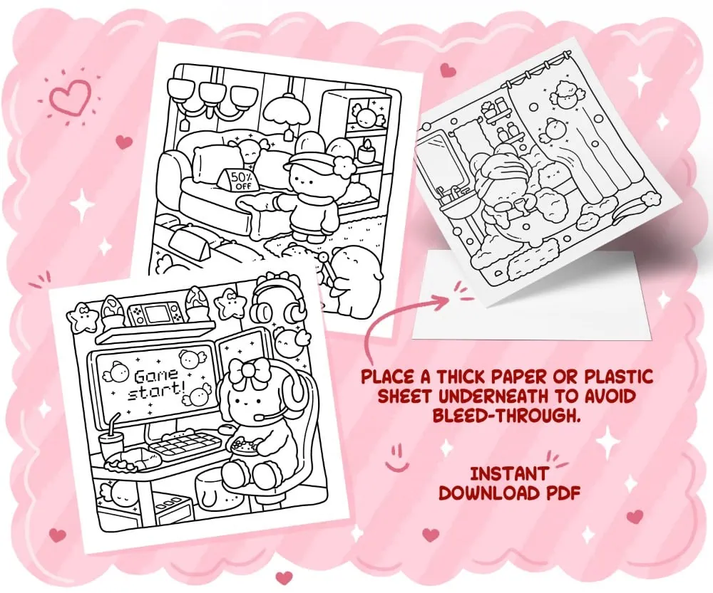 Sweet Days Cute & Cozy Coloring Book: Comfy Relaxation for Adults and Teens, coloring page preview 1