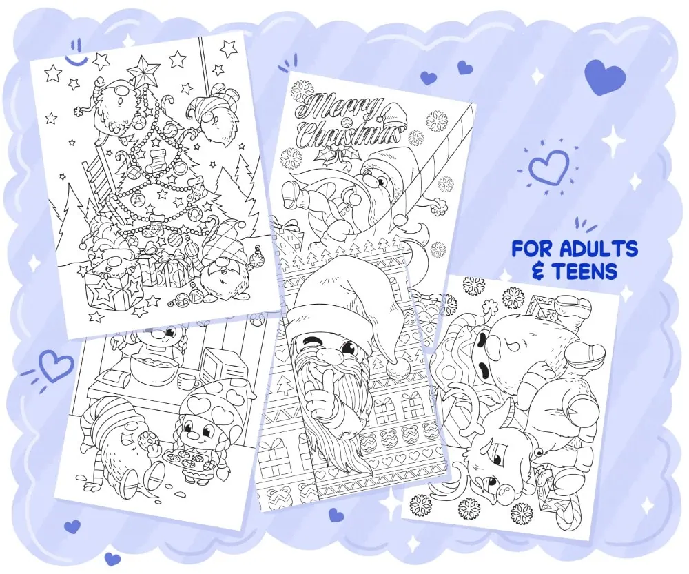 Christmas Gnomes Coloring Book, coloring page preview 3