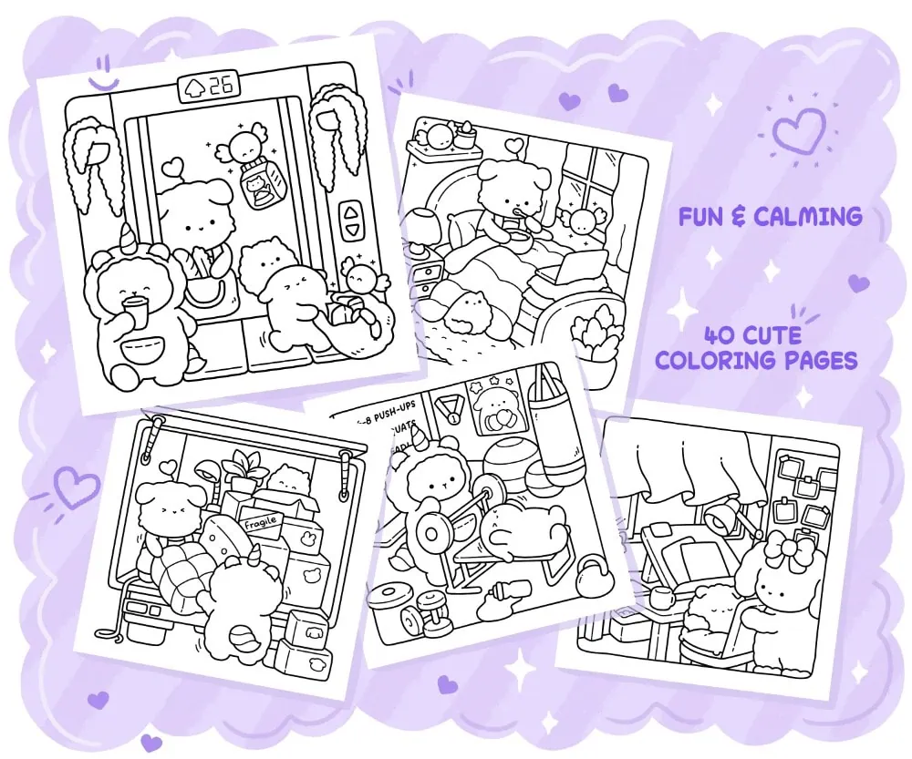 Sweet Days Cute & Cozy Coloring Book: Comfy Relaxation for Adults and Teens, coloring page preview 2