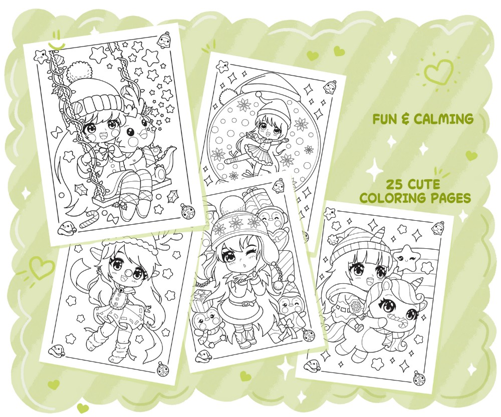Chibi Girls Christmas Coloring Book - Image 4