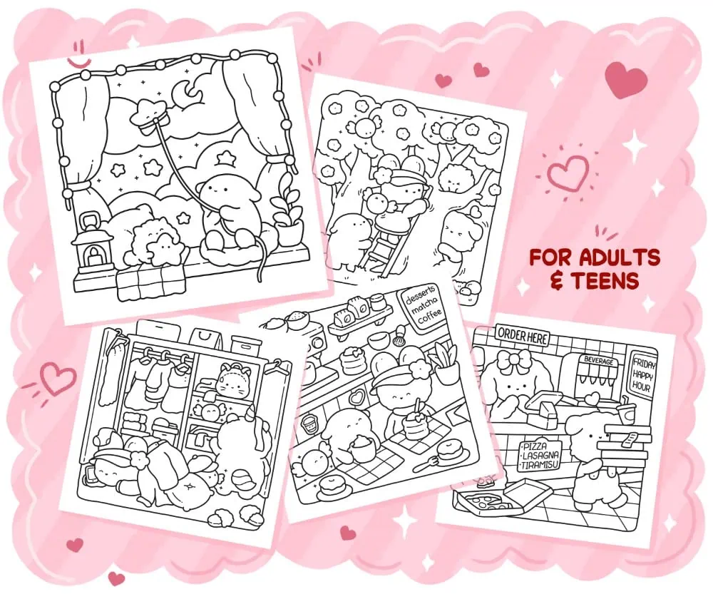 Sweet Days Cute & Cozy Coloring Book: Comfy Relaxation for Adults and Teens, coloring page preview 3