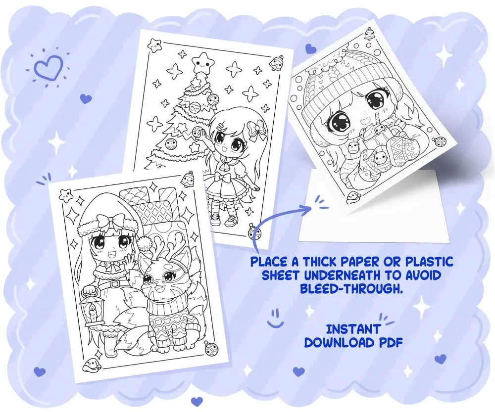 Chibi Girls Christmas Coloring Book, coloring page preview 2