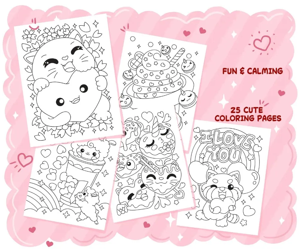 Kawaii Valentine’s Day Coloring Pages - Fun & Cute Hand-drawn Illustrations, coloring page preview 2