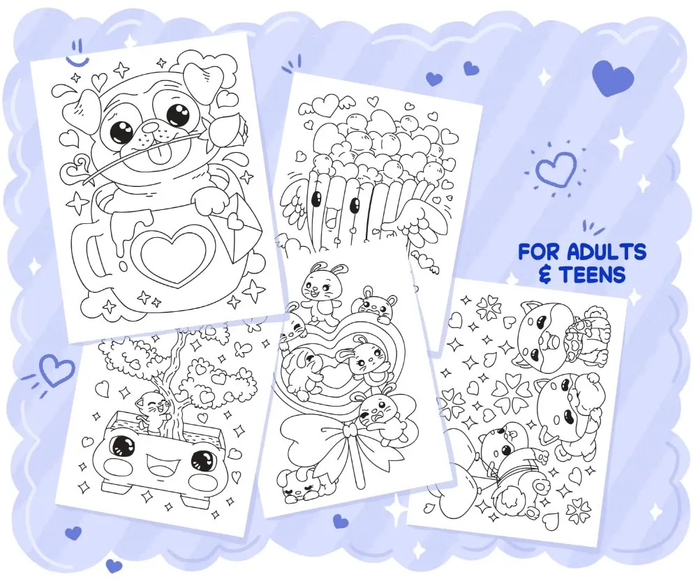 Kawaii Valentine’s Day Coloring Pages - Fun & Cute Hand-drawn Illustrations, coloring page preview 3