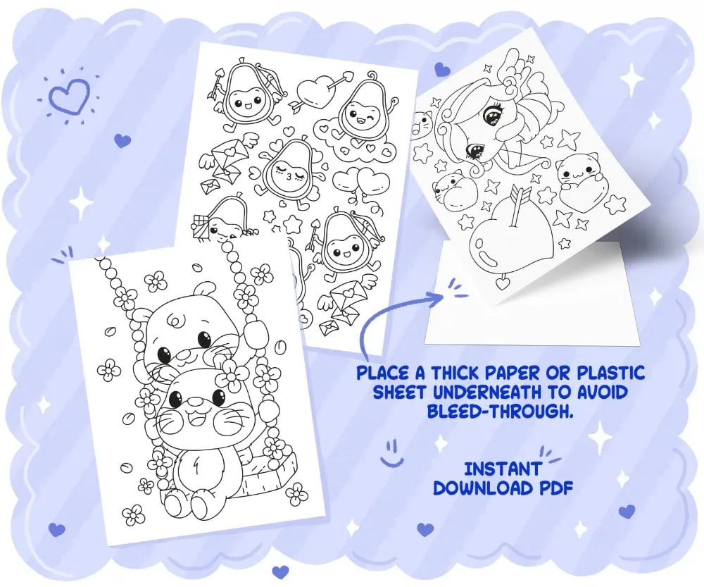 Kawaii Valentine’s Day Coloring Pages - Fun & Cute Hand-drawn Illustrations, coloring page preview 1