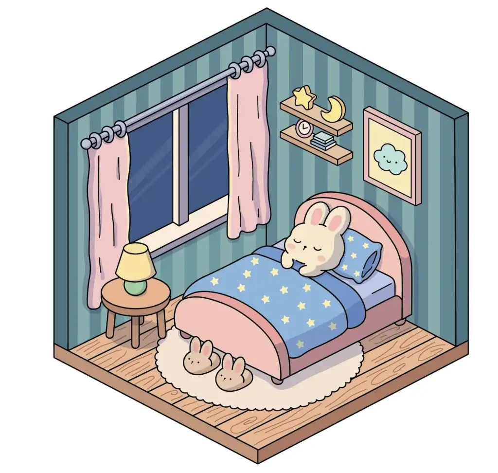 Zacht gekleurde tekening met alcoholmarkers.